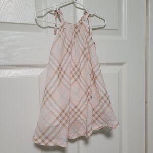 Burberry Girl's Sleeveless Pink Plaid Cotton Sundress With Buttons And Bows